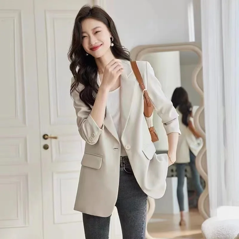 

2024 New Early Spring Elegant Women's Wear High-end Suit Jacket Office Lady Light Mature Style Solid Single-breasted Blazer top