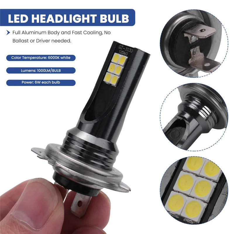 신제품 20개입 H7 12SMD LED 안개등 캔버스 전구 변환 1000LM 6000K 백색광 에러프리 캔버스 전구 전면 안개등 B