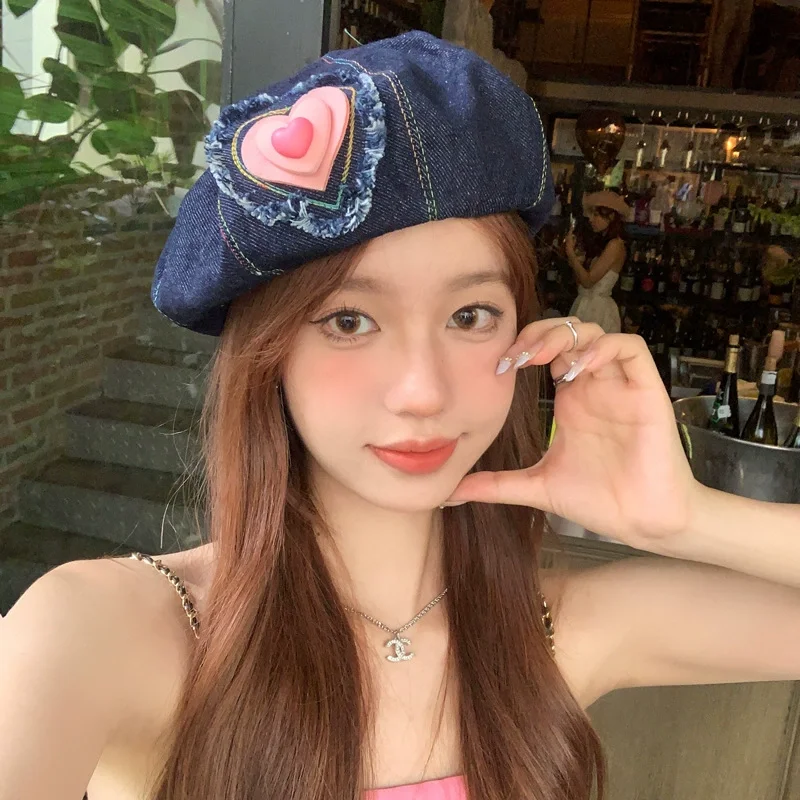 

Newest Cute Girl Denim Beret Sweet Cool Summer Painter Hat Octagonal Hat Four Season Chapeau Chic De Luxe Femme Jeans Cap