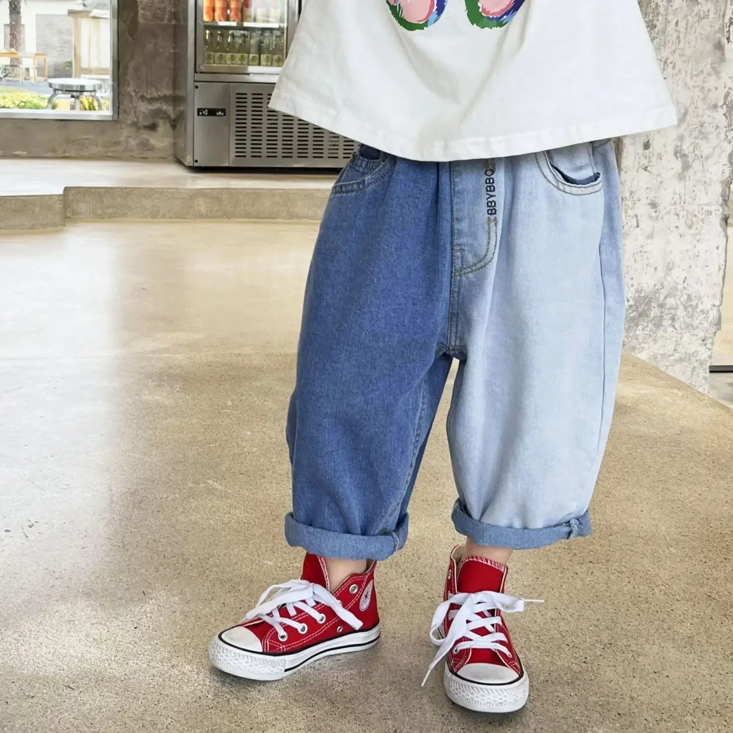 90-140 Cm Girl Boys PATCHWORK Loose Pants Jeans New Spring Autumn Children's Baby Casual Pants for Kids Outwear Clothes