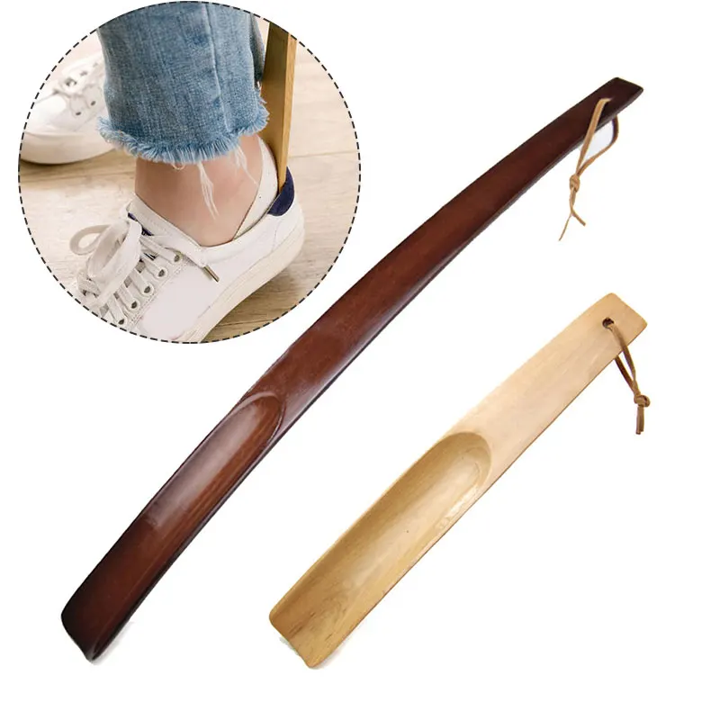 

1 Pcs Durable Professional Wooden Shoe Horn Practical Portable Shoe Spoon Home Tools Long Handle Shoehorn Useful Shoe Lifter