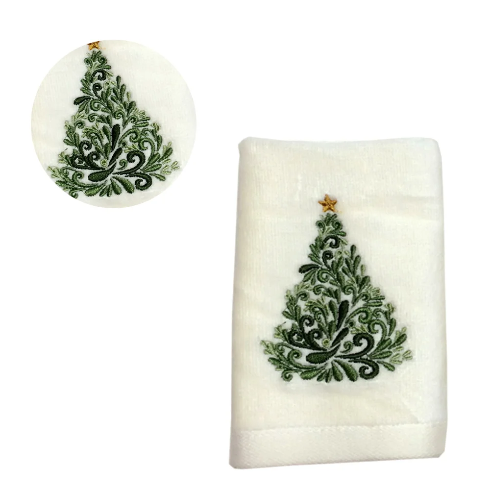 

Christmas Tree Kitchen Towel Embroidered Guest Hand Towels Cleaning Towel Water Absorption Washcloth for Bathroom Xmas Party