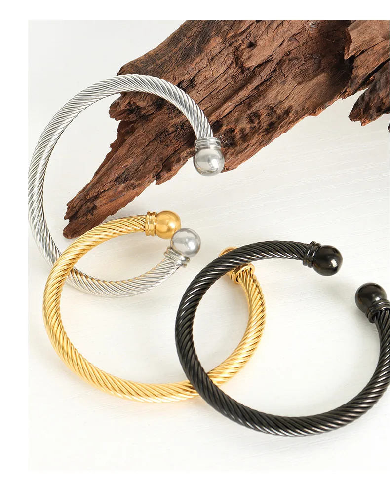 Liora Simple Twisted Cuff Bracelets For Women Men 316L Stainless Steel Round Wristband Bangle Unisex Fashion Waterproof Jewelry