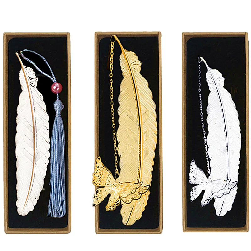 Metal bookmark bookmark page holder bookmark holder cute pendant school teacher child gift pretty stationery award boxed brass leaf vein tassel butterfly book marks