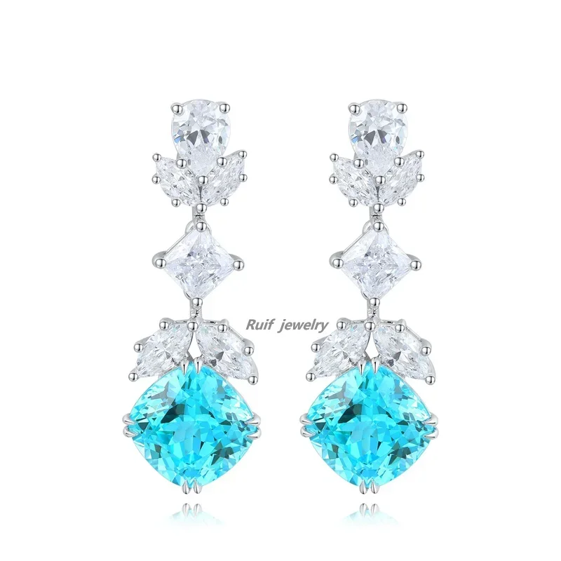 

Ruif Fashion 925 Silver 11.18ct Lab Grown Paraiba Sapphire Earrings for Women New Shiny Wedding Statement Party Jewelry Gifts