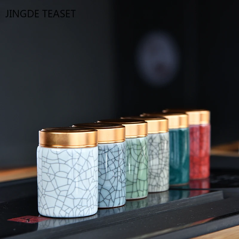 Tea Canister Mini Ceramics Tea Caddy Oolong Tieguanyin Containers Travel Tea Bag Sealed Jar Coffee Powder Canister