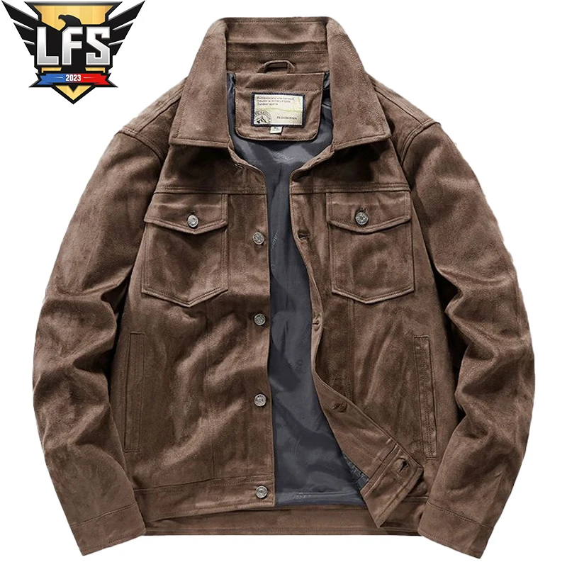 

Mens Winter Vintage American Lapel Casual Leather Jacket Fashion Suede Men's Jacket Men Cargo Classic Outwear Top Clothing