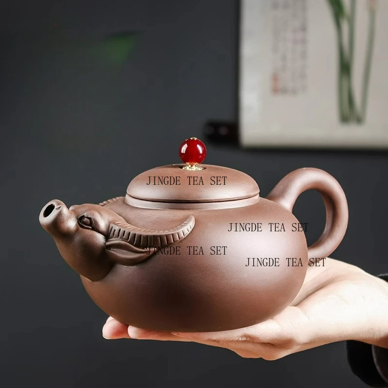 400ml/600ml Yixing Purple Clay Large Capacity Bull Qi Soaring Teapot Handmade Tea Maker Household Tea Set