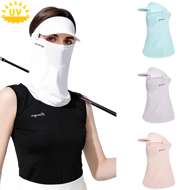 

Summer Sunscreen Sports Cap with Mask Women Ice Silk Anti-UV Golf Face Cover Outdoor Cycling Running Hiking Sun Hat Veil Scarf