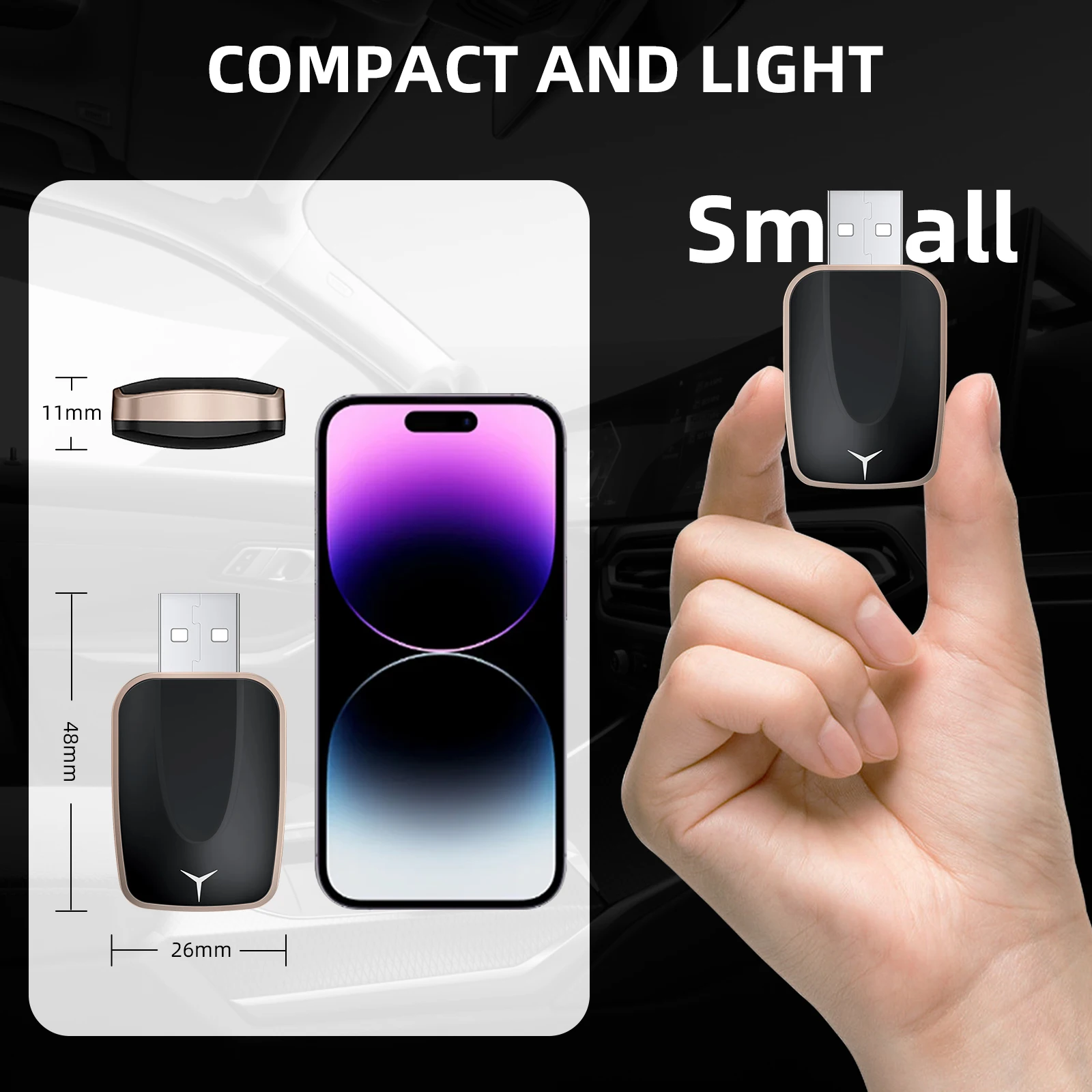 2 in 1 Carplay Android Auto Wired to Wireless Smart Mini Adapter, Compatible wit