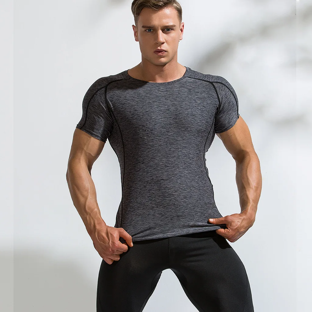 

2024 Summer Sports T Shirt Men Gyms Fitness Short Sleeve T-shirt Male Quick-dry Bodybuilding Workout Tees Tops Men Clothing