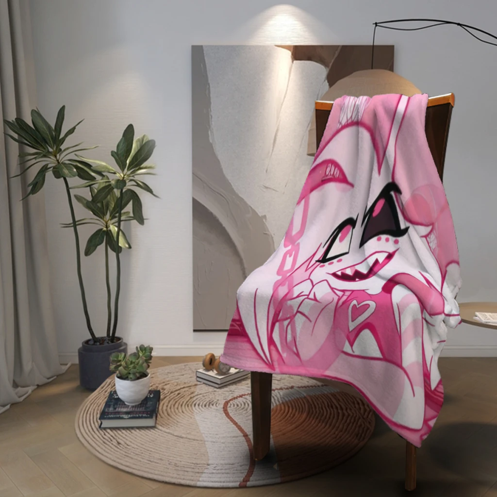 Angel-Dust And Fat Nugget-Hazbin-Pink:Hotels Blanket Soft Throw Blanket for Home Bedroom Bed Sofa Picnic Travel Office Rest 3