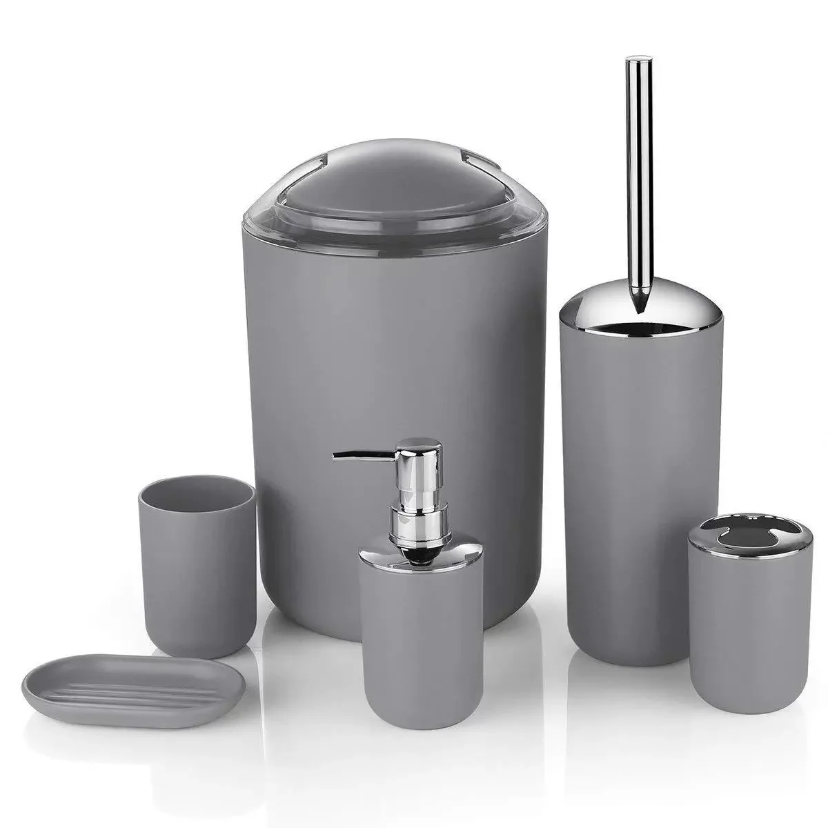 Plastic Bathroom Accessories Sets Toilet Brush Soap Dish Toothpaste Dispenser Swing Lid Trash Washable for Bath