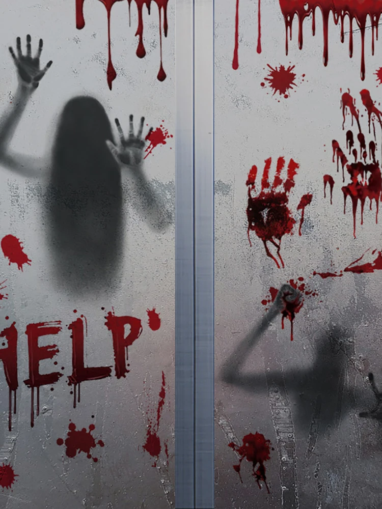 Halloween stickers wall stickers toilet stickers horror blood hand print door window bathroom shadow glass female ghost wall decal decor