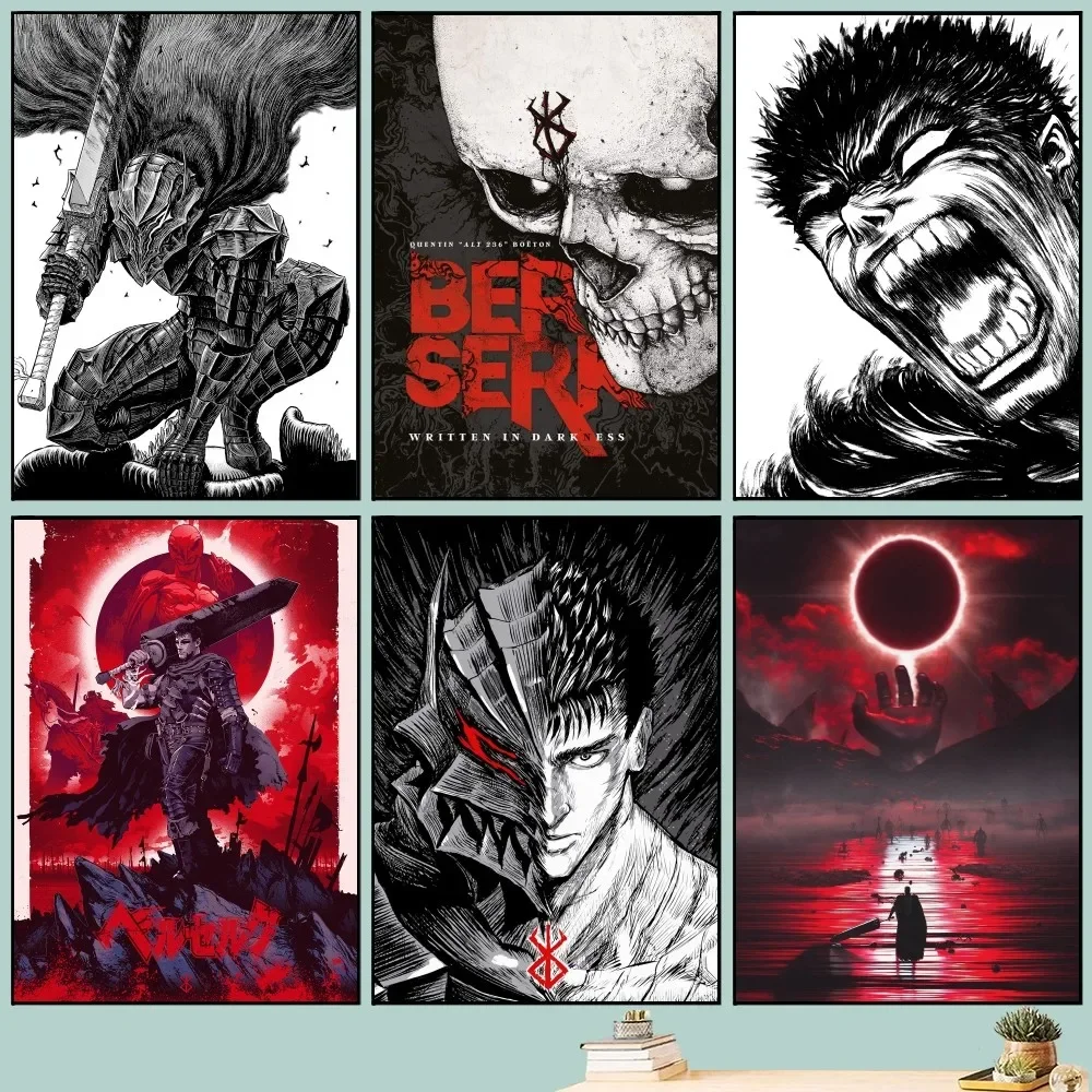 Anime Stickers Anime Poster Vintage Posters Poster Prints Diy Poster Sticker Berserk Japanese Anime Poster DIY Vintage Movie Poster Wall Art Painting Study Stickers Small Szie Wall Painting