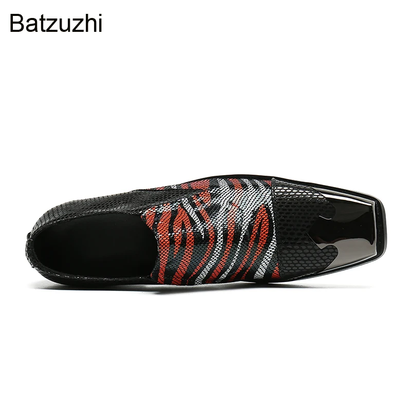 Batzuzhi Formal Shoes Men Luxury Handmade Square Metal Toe Fashion Leather Dress Shoes Men Party/Wedding Zapatos Hombre, 38-47
