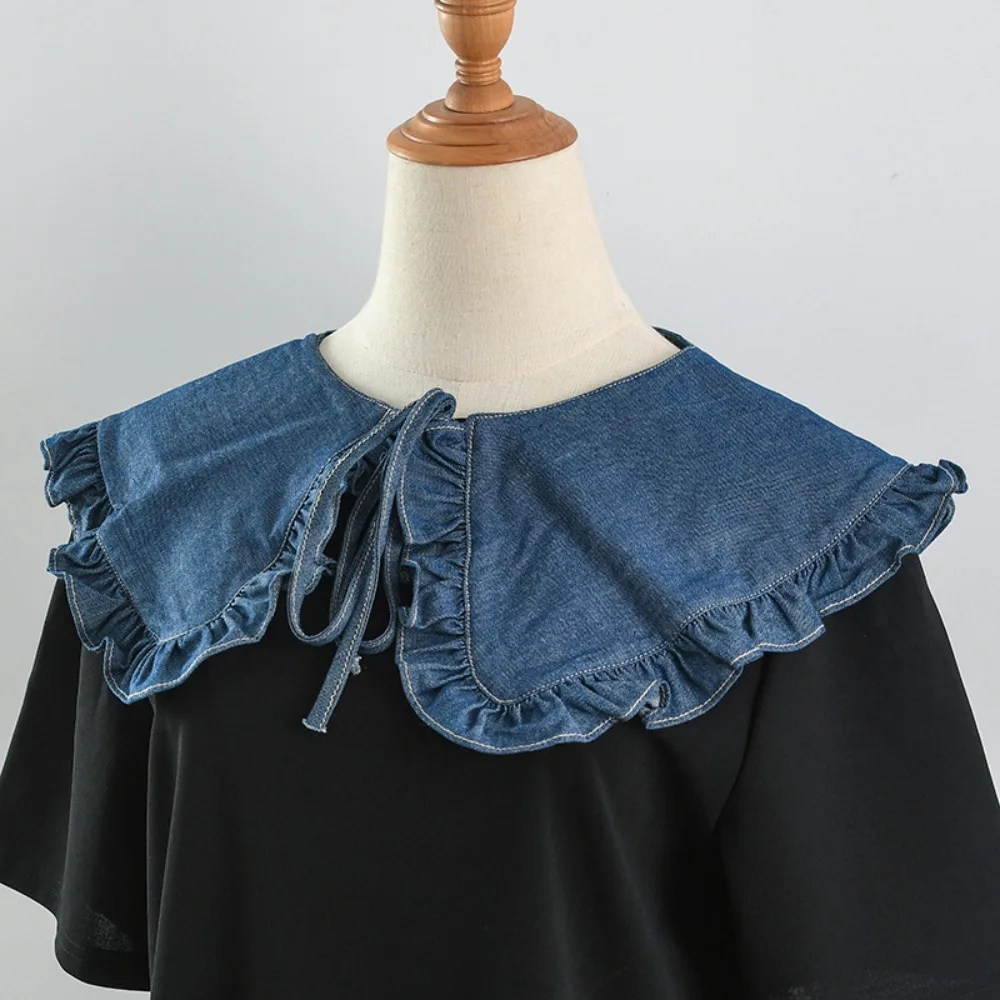 

Ruffle Shirt Fake Collar Cute Lolita Doll Detachable Tie Denim Fake Shoulder Clothing Accessories Layer False Collar Women