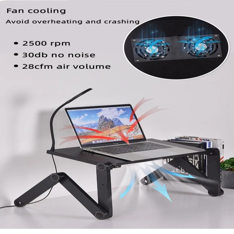 Laptop Desk Stand Portable Adjustable Foldable Computer Desk with Desk Lamp Mouse Pad Cooling Fan