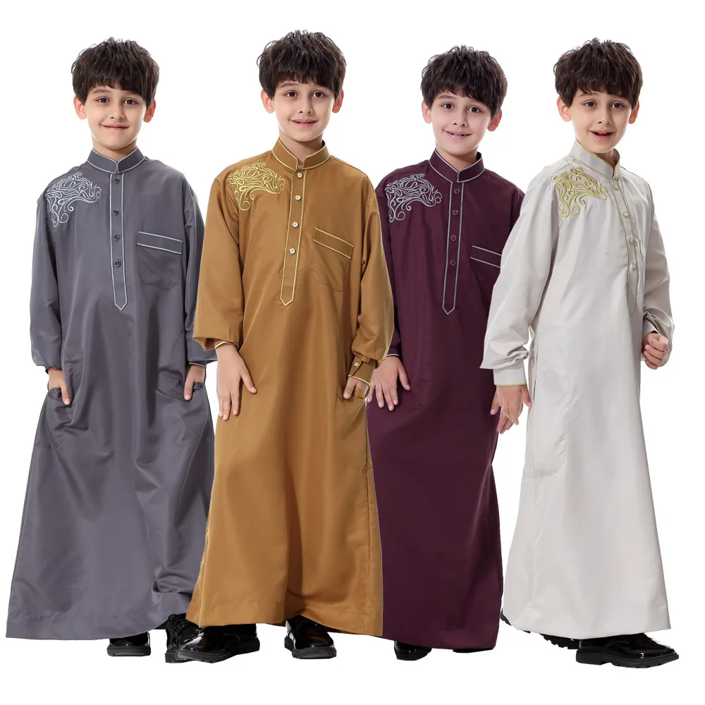 1 قطعة/مجموعة ثوب إسلامي للأولاد بأكمام طويلة