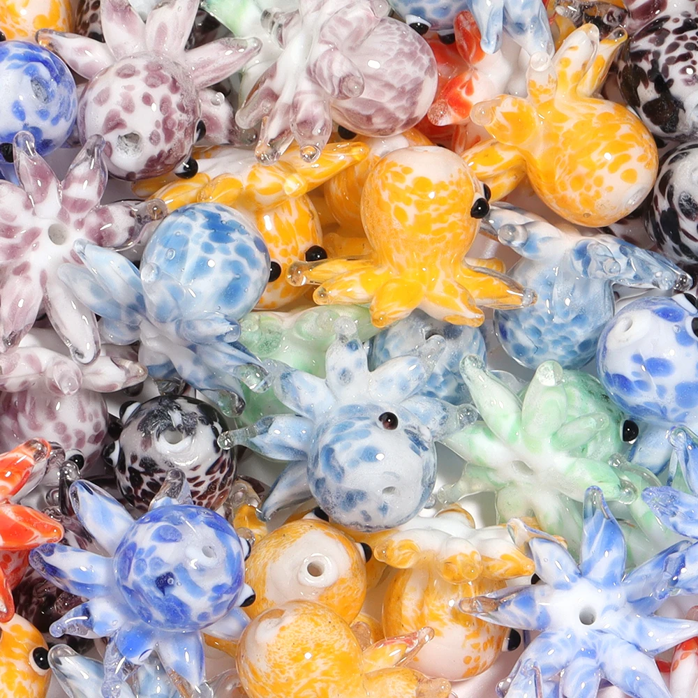 1Pcs/Lot 23x15mm Cute Mini Octopus Murano Glass Pendant Aquarium Decor Marine Animal Statue Ornaments DIY Crafts Making Accesso 6