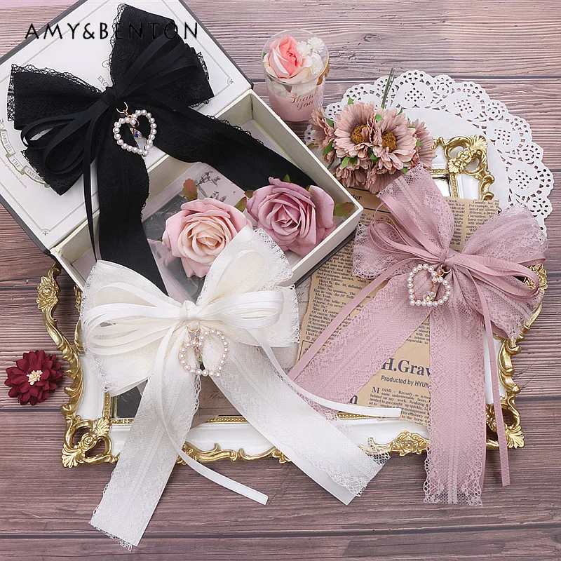 

Girl Hair Accessoires Japanese Style Big Bow Love Pendant Hair Bands Women Hairpin Sweet Cute Jewelry Head Clip