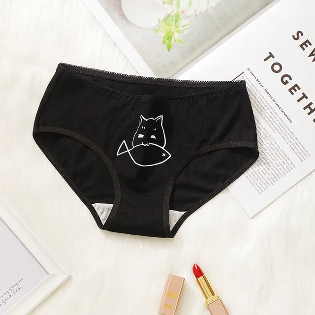Cute Cartoon Cat Cotton Underwear Set for Women Plus Size Breathable Panties - Image 3