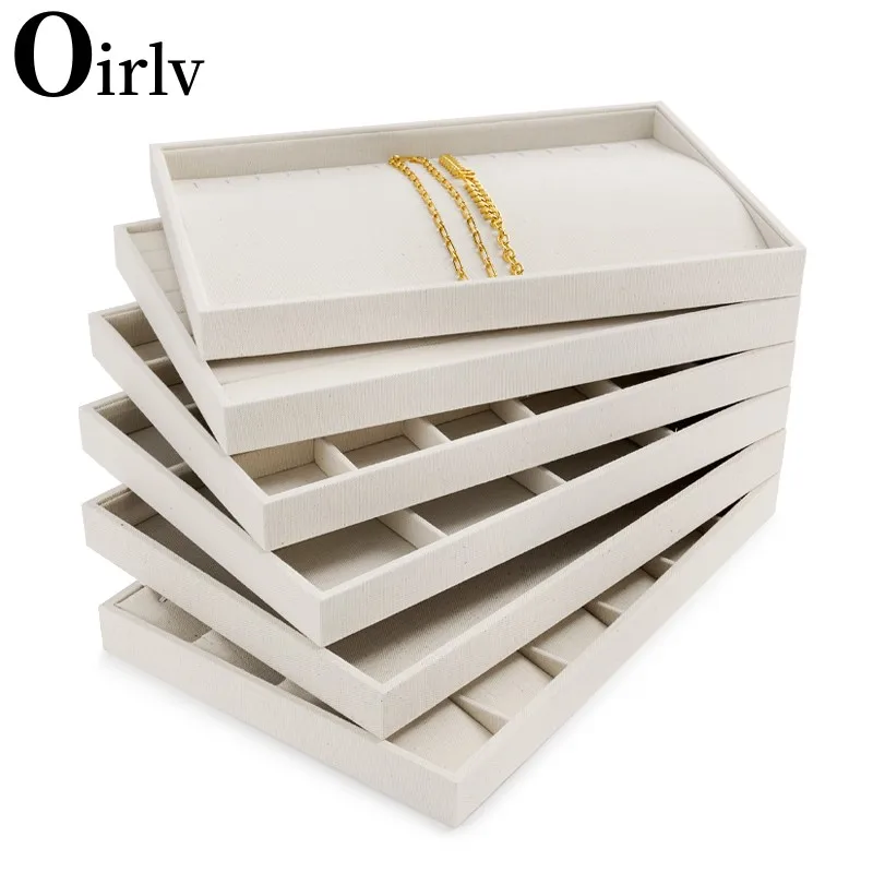 Oirlv Stackable Linen Jewelry Tray Adjustable Jewelry Storage Case for Drawer Multifunction Tray Showcase Display Organizer