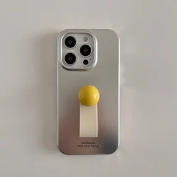 Enhanced Stereoscopic Colored Finger Ring Buckle Phone Cover with Holder - iPhone 15 (YELLOW)