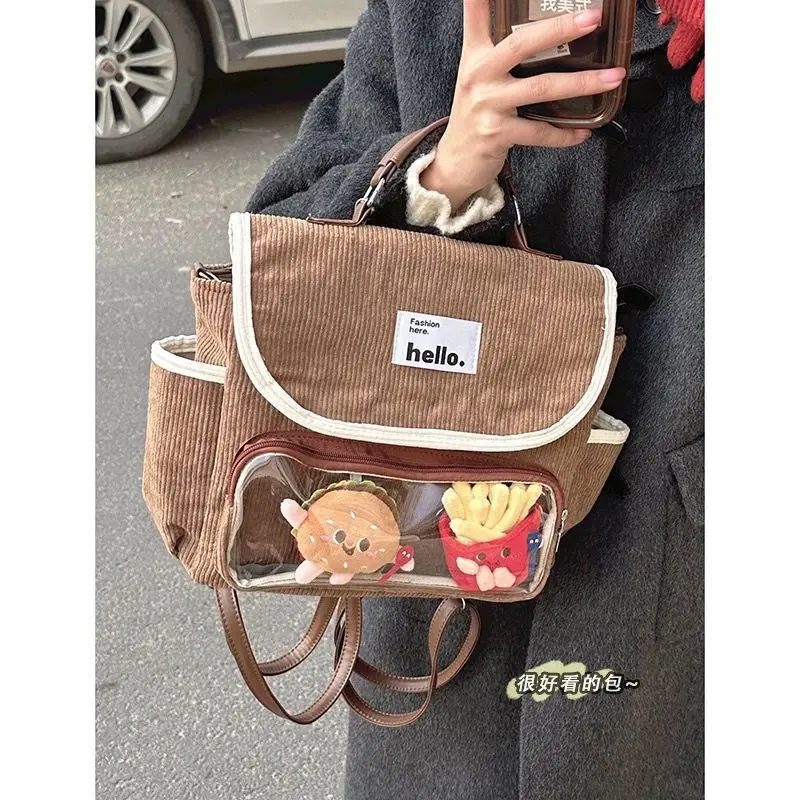 HAEX Vintage Women Backpacks Casual Students Corduroy Ita Bags Harajuku Large Capacity Subculture Commute Mochilas Para Mujer