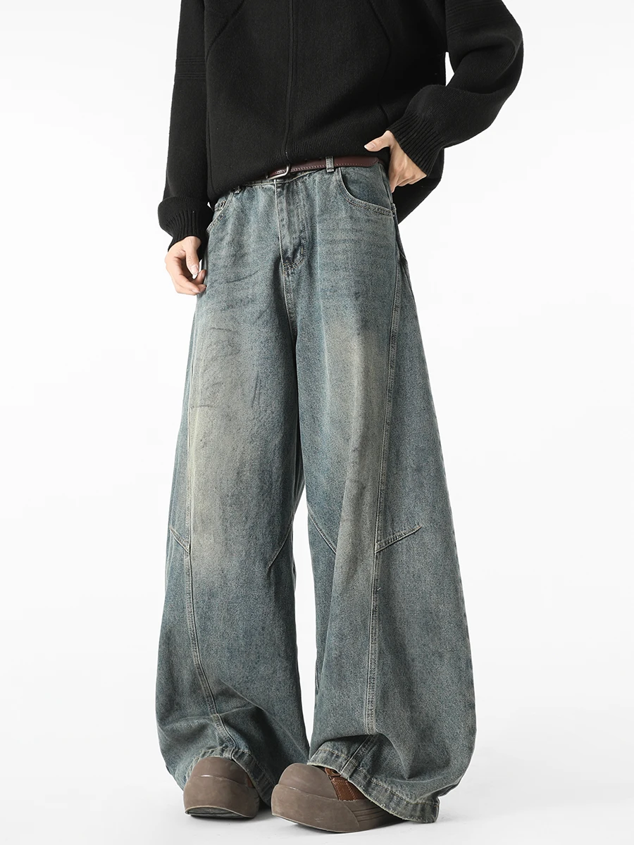 Loose Men's Hiphop Design Wide Leg Jeans Knife  Waed Casual Straight Leg Jeans Teenagers Autumn Faion Trend