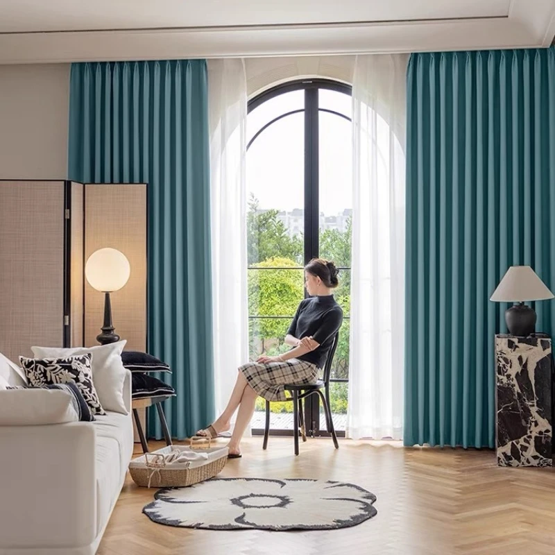 Nordic Minimalist High-end Window Curtain Lake Blue Modern Bedroom Curtains Thick High Shading Curtains Heavy Curtain Decoration 4
