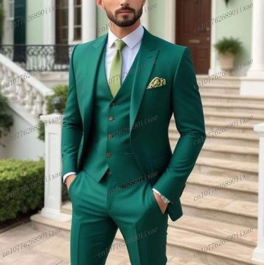 Orange Men Suit Groom Groomsman Wedding Party Prom Business Formal 3 Piece Set Blazer Vest Pants