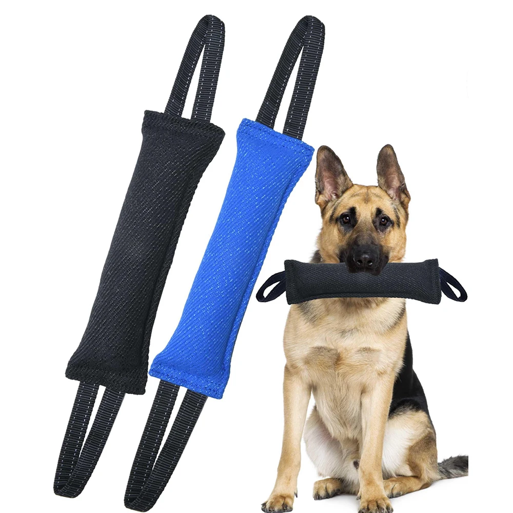 

2pcs Dog Bite Tug Toy Durable Blue Pull Toy w/ 2 Soft & Strong Black Handles, Tough Nylon Bite Pillow for Medium to Large Dogs