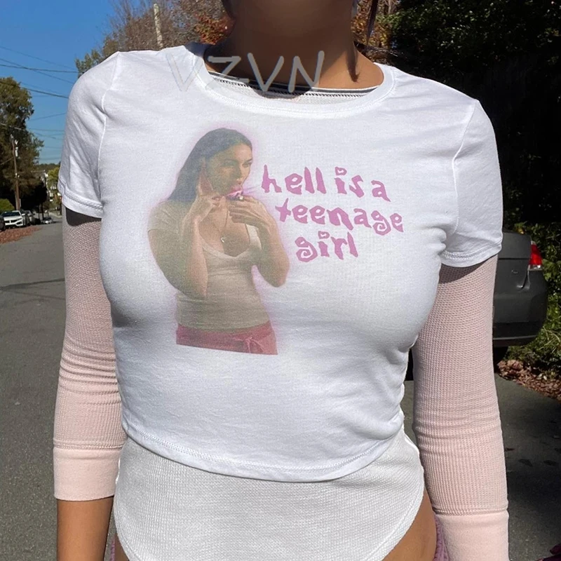2000s streetwear women baby tee aesthetics vintage casual gothic grunge short sleeve graphic tee y2k style crop top emo girl