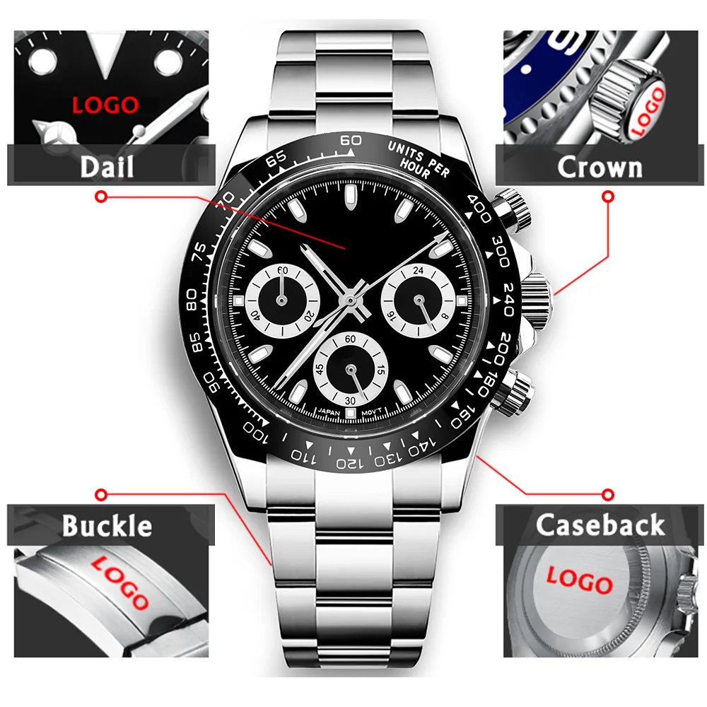 

Custom Logo Diy 39mm Mens Luxury Watches VK63 Quartz Movement Sports Men Waterproof Sapphire Glass Time Running Second Watch