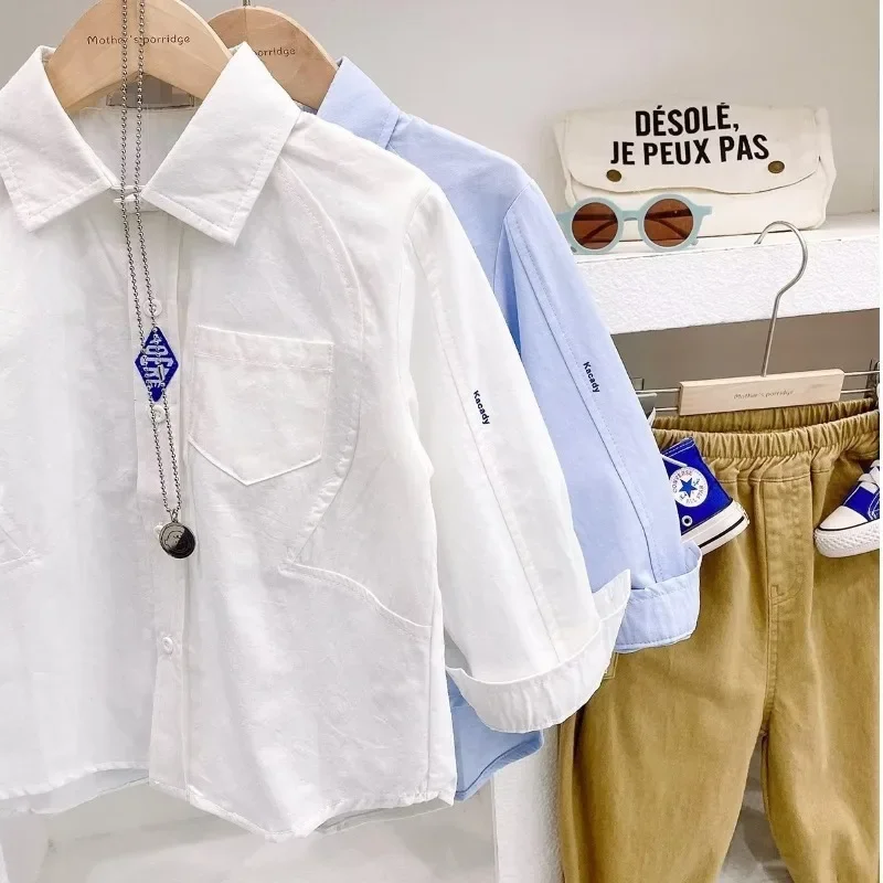 Spring autumn kids casual long sleeve baby shirt boys school style retro fashionable clothes baby clothing