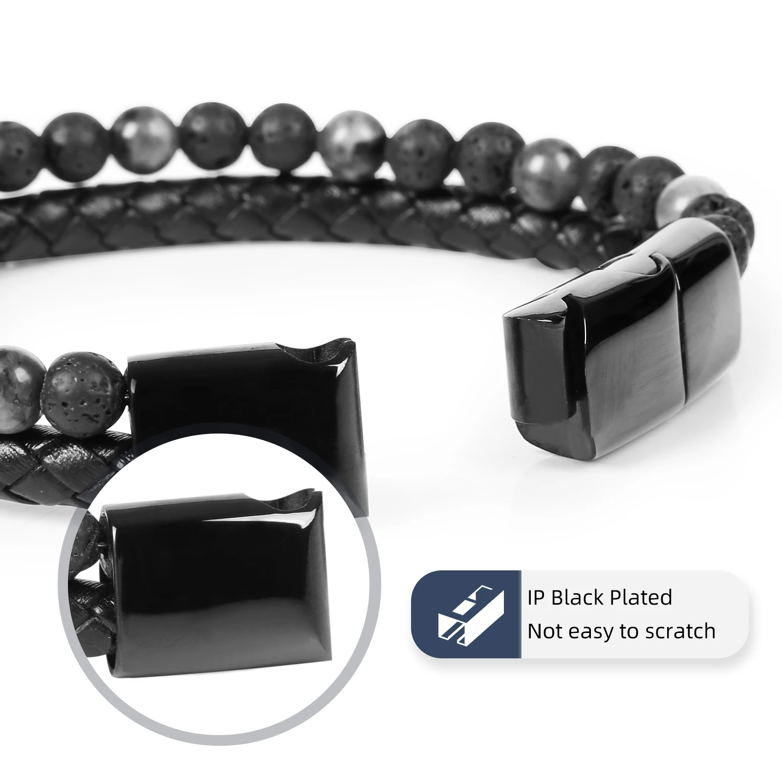 Mens Natural Lava bracelets ，Beads Bangles with Stainless Steel Clasp for men 2023 Gift
