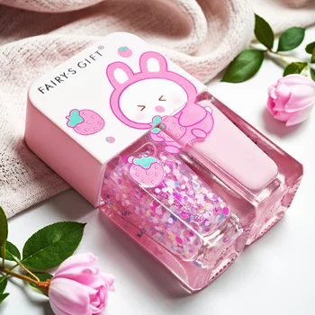 S02 Strawberry Bunny Ballo Set di 2 Smalti per Unghie Senza Cottura, Asciugatura Rapida, Lunga Durata, Rimovibile, a Base d'Acqua, Tricolore