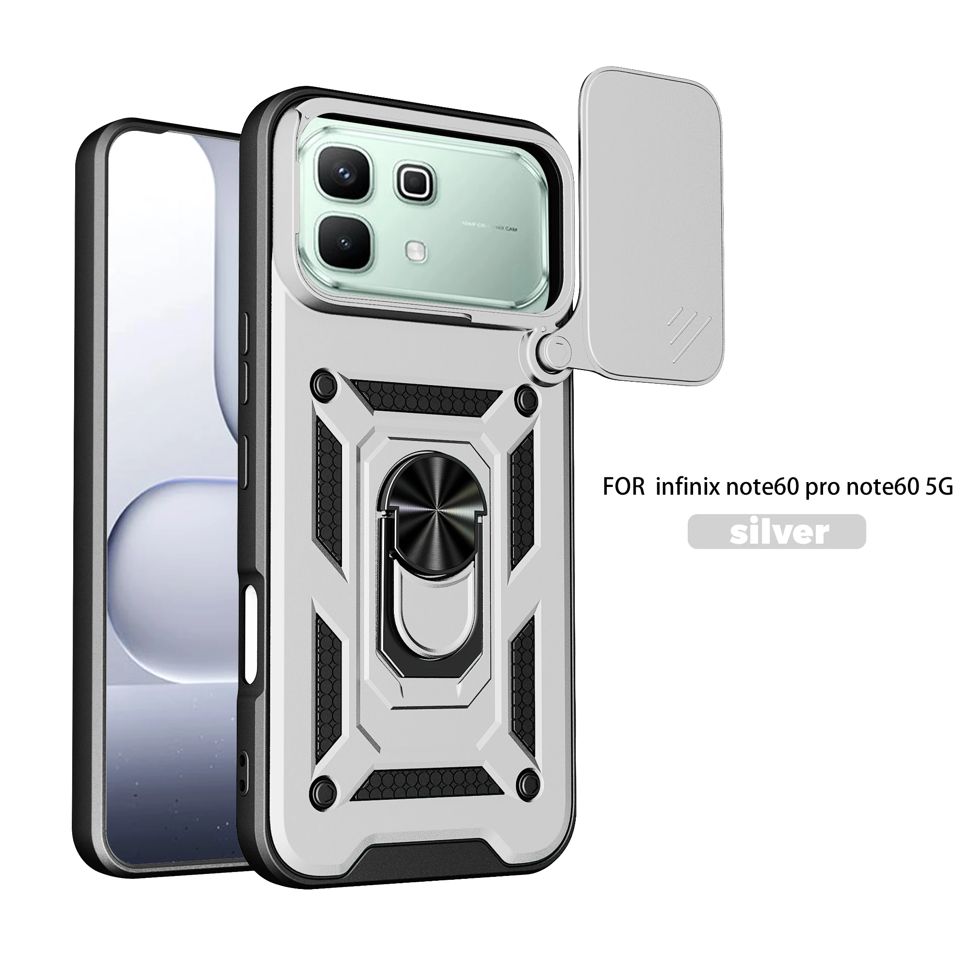Magnetic Ring Holder Armor Phone Case with Slide Camera Protector