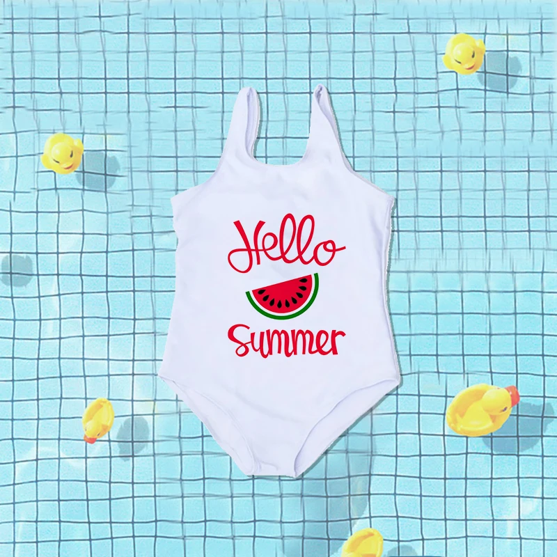 

Girls Swimwear Hello Summer Watermelon Print Girls Swimsuit One Piece Toddlers Outfit Bathing Suit Cute Baby Bikini Beachwear