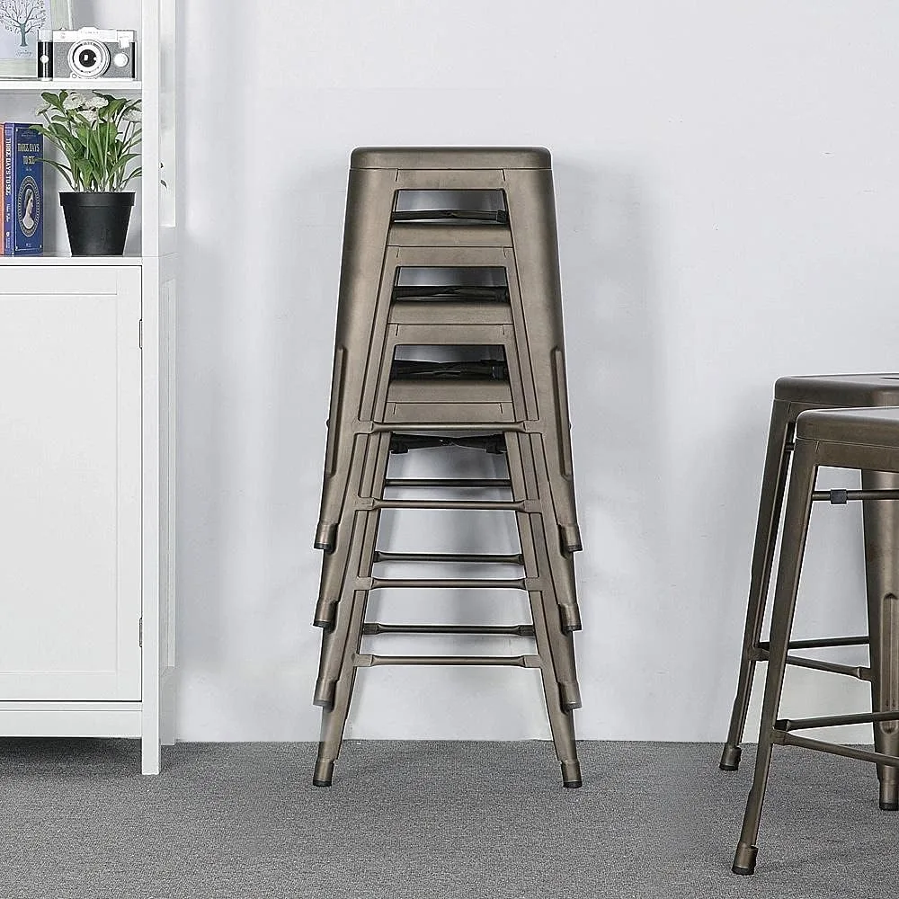 24'' Metal Bar Stools Counter Height Barstools Set of 4 High Backless Industrial Stackable Metal Chairs for Indoor