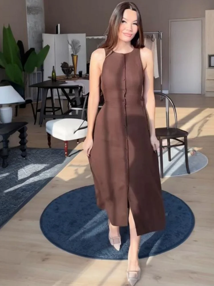 Wmstar Dress Women Wholesale 2025 Summer New Style Cross Border Trade Sleeveless Buttons Cinched Waist Stylish Elegant Style