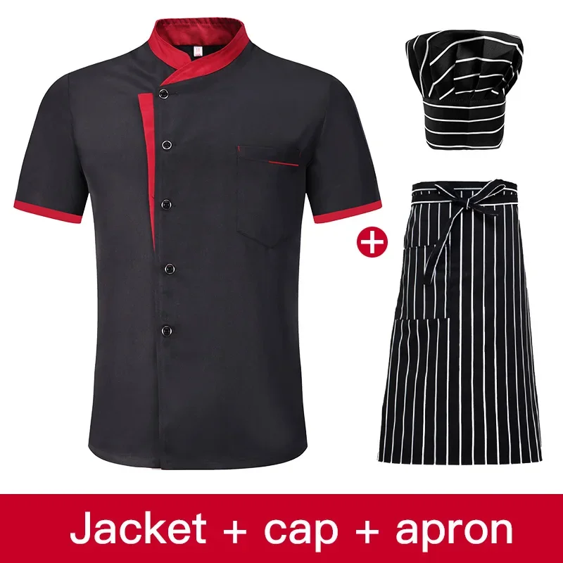 Short Sleeve Restaurant Chef Kitchen Work Uniforms Double Breasted Sushi Bakery Cafe Waiter Catering Food Service Jackets Aprons