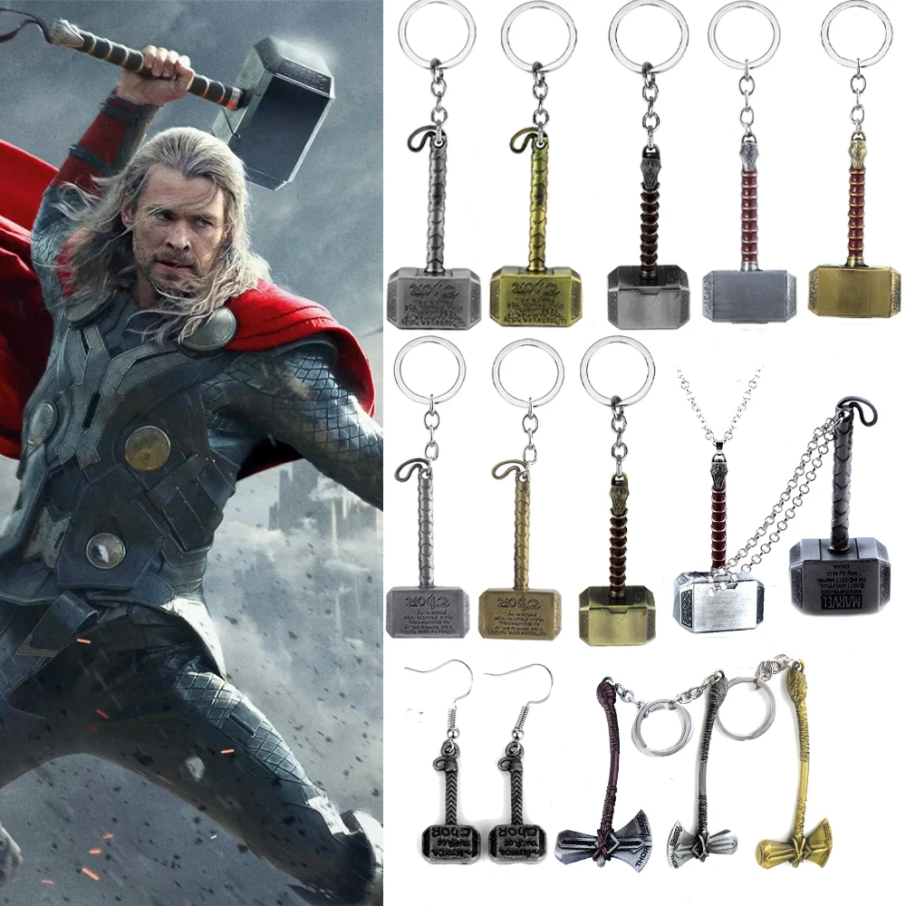 Film Thor Hammer Metall Schlüsselbund Halskette Hammer Axt Schlüssel Ring Cosplay Prop Schlüssel Halter Für Fans Tasche Ornament Auto Anhänger Geschenk