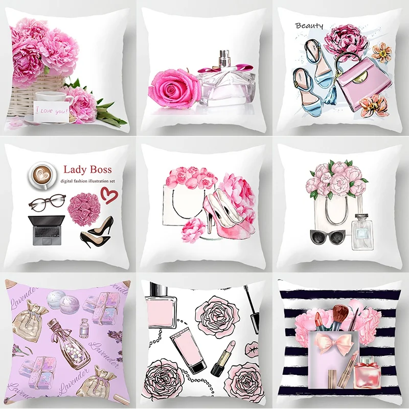 

Fashion Classic Square Decorative Pillowcase, Valentine's Day Rose, Romance, Perfume, Love Pattern Pillowcase