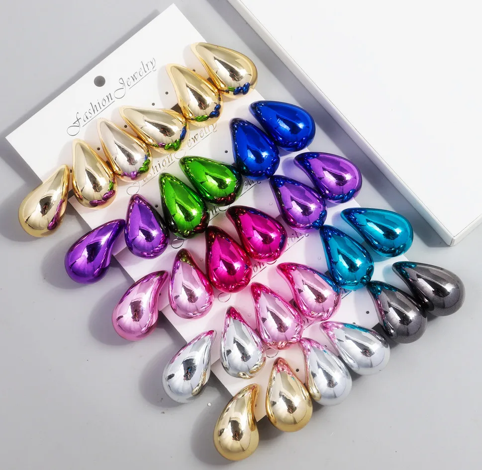 3 Paia/Set Extra Large Metallic Color Acrilico Waterdrop Orecchini A Cerchio Dupes Per Le Donne Chunky Tear Drop Earring Y2K Gioielli Regali