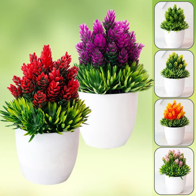 

Multicolor Artificial Plants Green Bonsai Tree Fake Plants/Flowers Ornament with Pot Home Garden Wedding Party Decor Accessories