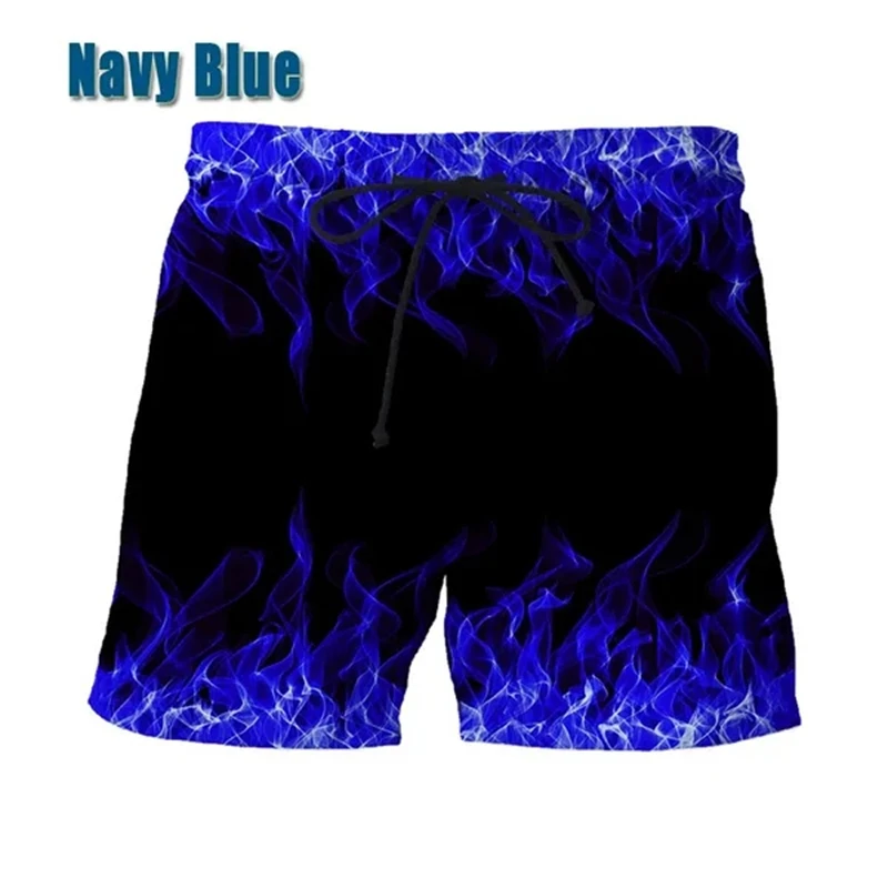 

New Men's Casual Beach Shorts 3D Digital Printing Flame Cool Sports Short Pants Male Kids Apparel Swimming Trunks Ice Shorts