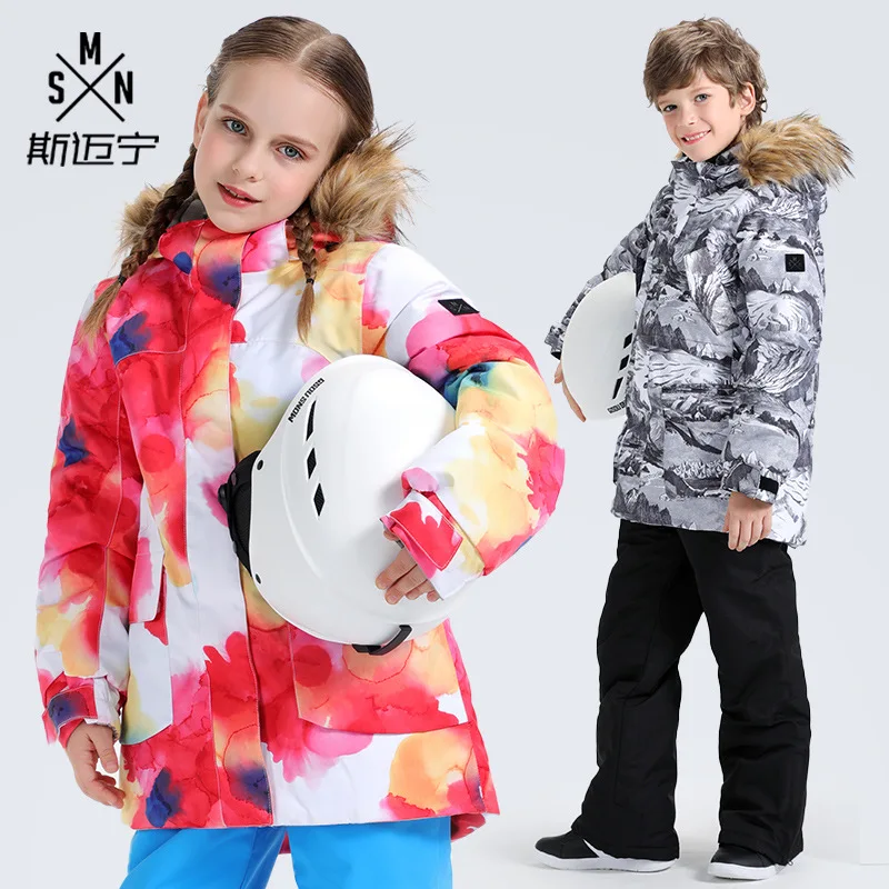 GSOU SNOW Children Hoodie Ski suit Winter Warmth Snow Coats Windproof Waterproof keep warm Outdoor Girls Snowboard Ski jackets