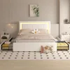 Full Bed Frame with 4 Storage Drawers and Adjustable Headboard, Upholstered Platform Bed with LED Lights and USB Ports, Solid Wo 1